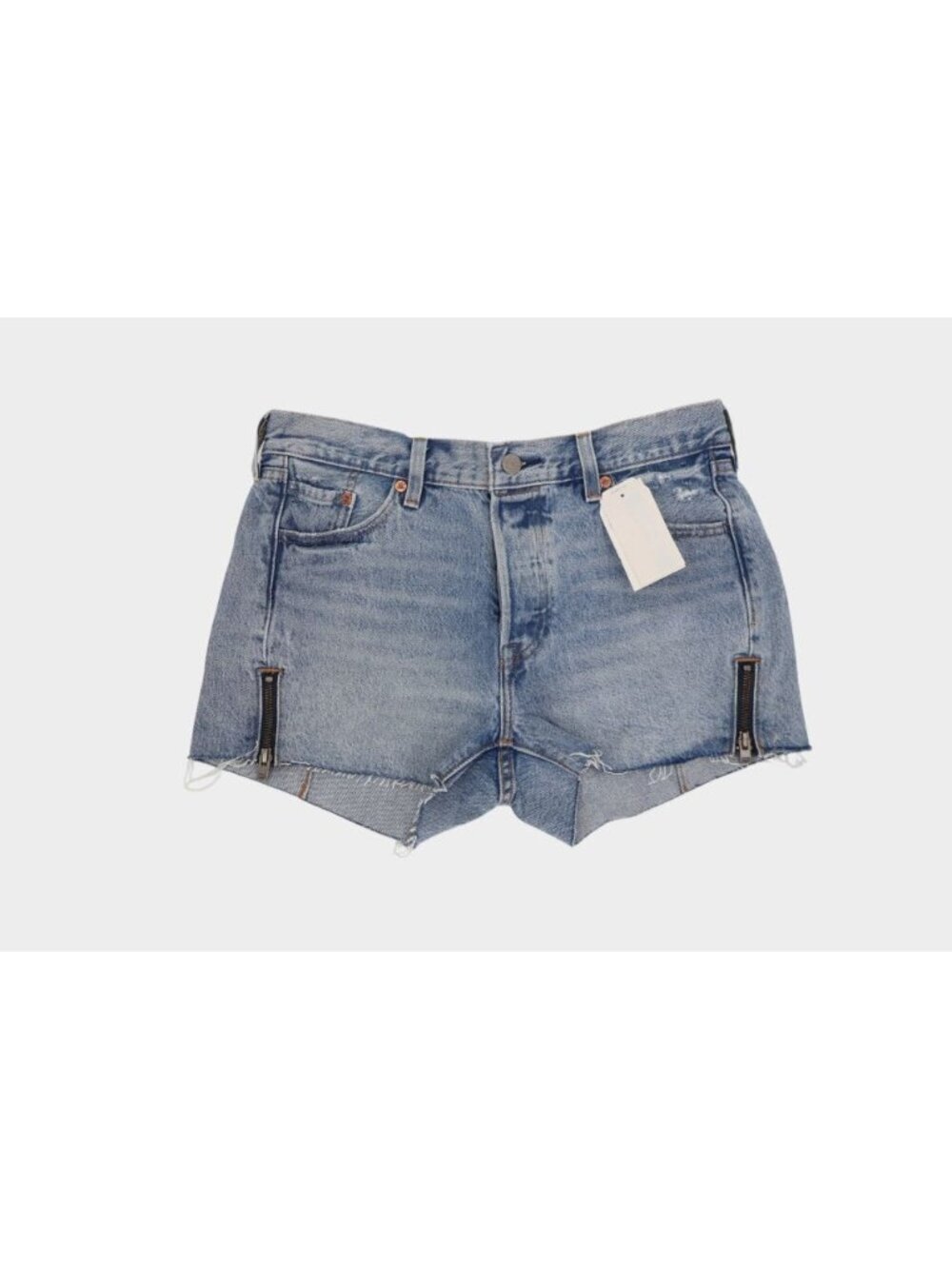 Levi's 501 Sz 28 Premium Altered Denim Shorts Light Wash Zip Hem Raw Cutoff NWT